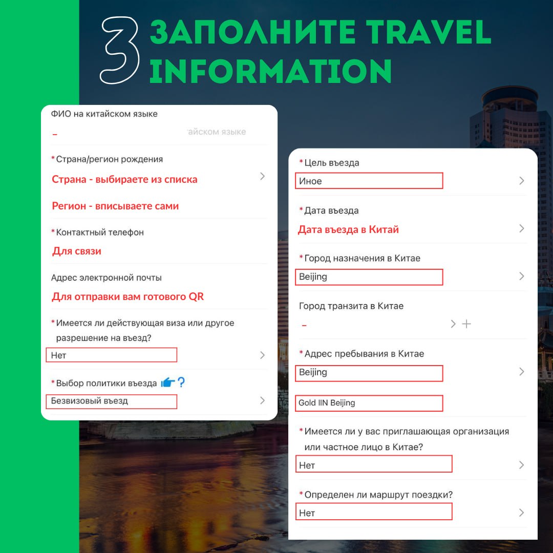 Step 3 — fill in the travel information